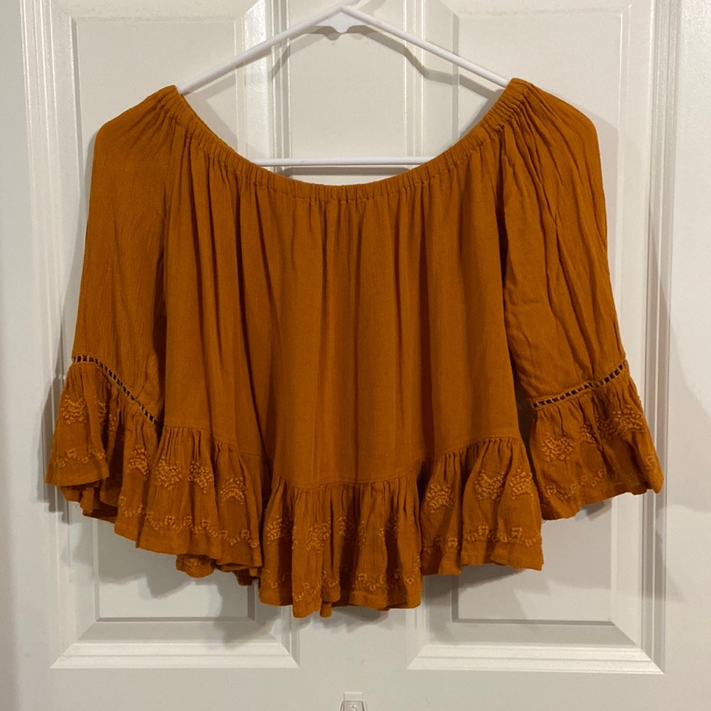 Cropped Mustard Yellow Off the Shoulder Top